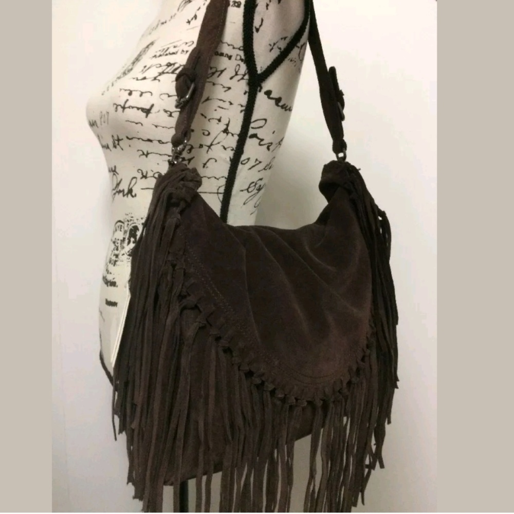 SORIAL Espresso Carli Suede Fringe Satchel